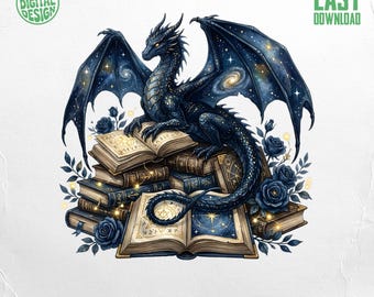 Clipart z niebiańskim smokiem, Galaxy Dragon w książkach, Fantasy Dragon png, Mistyczna sztuka stworzeń, Prezent dla miłośnika smoków, Natychmiastowe pobieranie