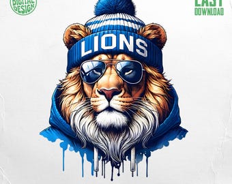Lions Sport Mascot PNG, Cool Lion Design, Detroit Lions, Football Graphic, Instant Download, Sports Fan Gift, Lion with Sunglasses
