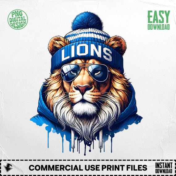 Lions Sport Mascot PNG, Cool Lion Design, Detroit Lions, Football Graphic, Instant Download, Sports Fan Gift, Lion with Sunglasses