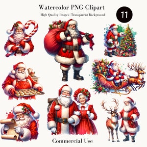 Clipart Père Noël Noël PNG - Père Noël et Mère Noël, cerf, téléchargement immédiat en sublimation pour t-shirts, gobelets et emballages de tasses