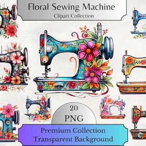 Watercolor Floral Sewing Machine 20 PNG, Floral Sewing Machine Clipart, Quilting Clipart, Sewing Clipart, Vintage Png, Digital Png