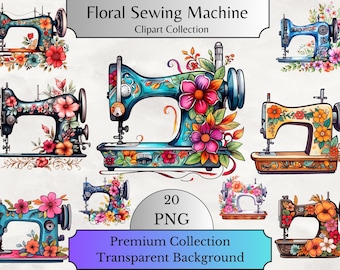 Aquarell Blumen Nähmaschine 20 PNG, Floral Nähmaschine Clipart, Quilten Clipart, Nähen Clipart, Vintage Png, Digitaler Png