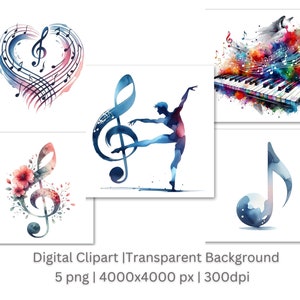 Nota musical Clipart / Paquete de clipart / 5 imágenes PNG de alta calidad / Arte mural / Manualidades en papel / Ropa / Impresiones digitales / Uso comercial