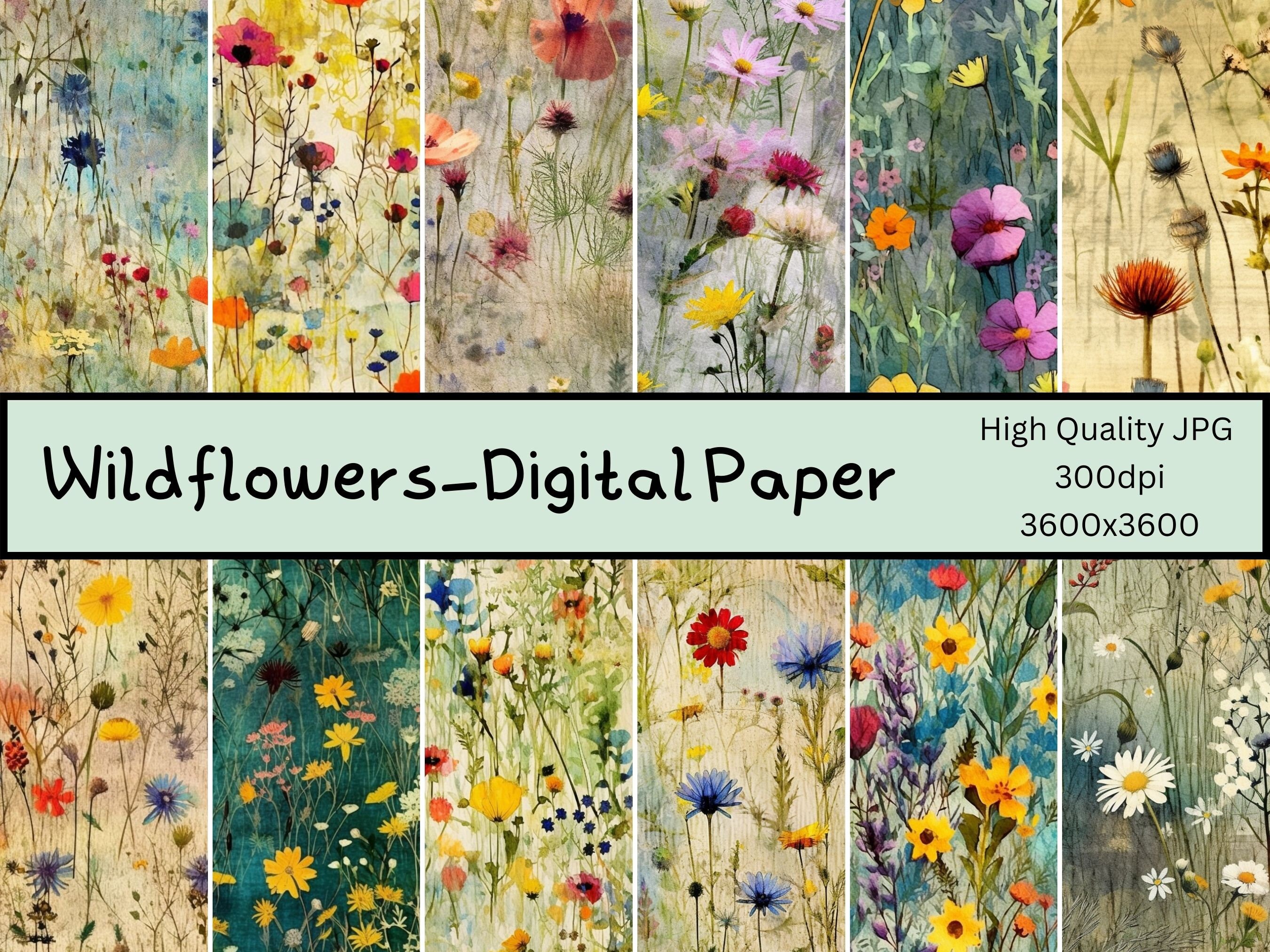 Watercolor Wildflowers Digital Paper, Pack2, Spring Flowers Junk ...