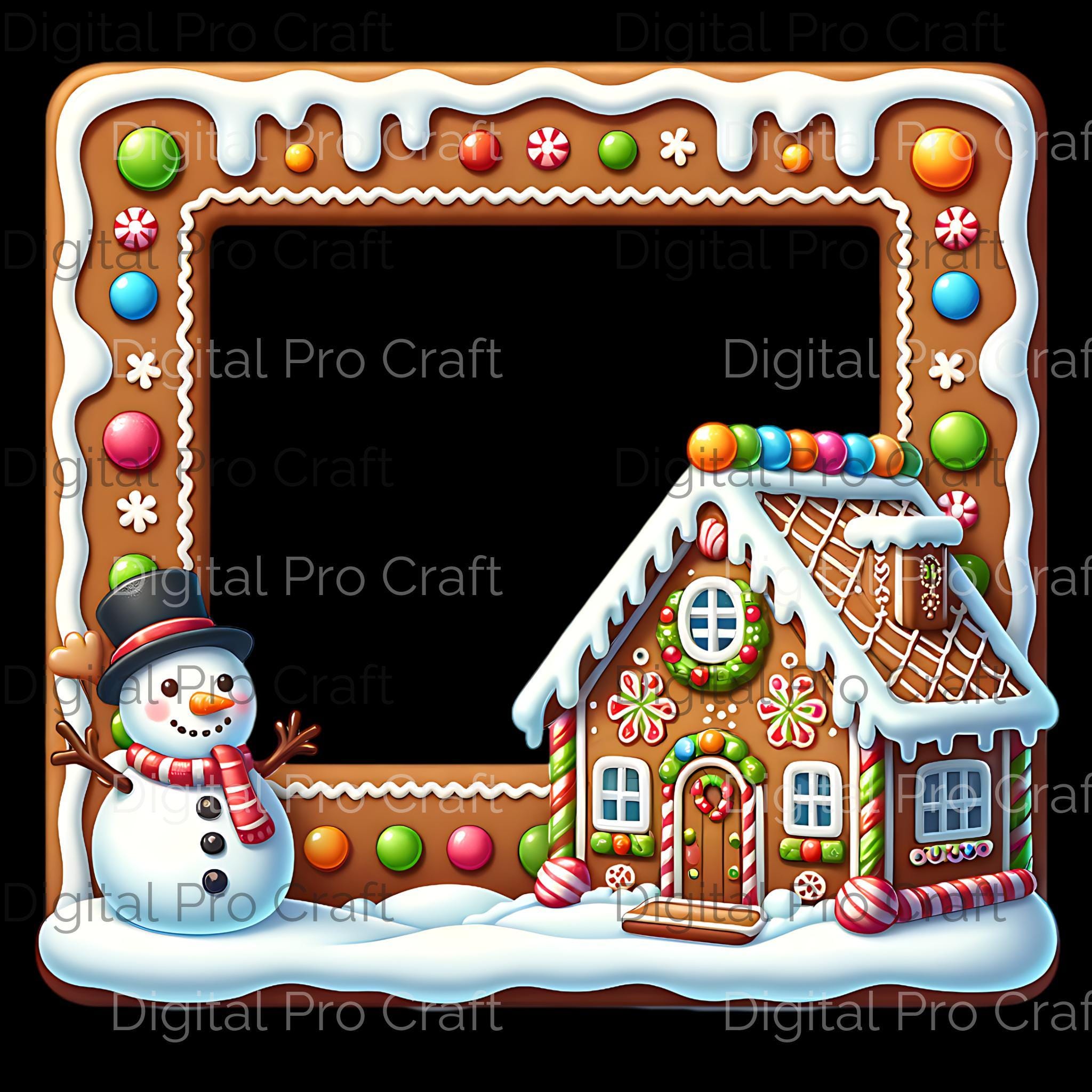 Whimsical Gingerbread House Picture Frame Clipart for Holiday Crafts ...