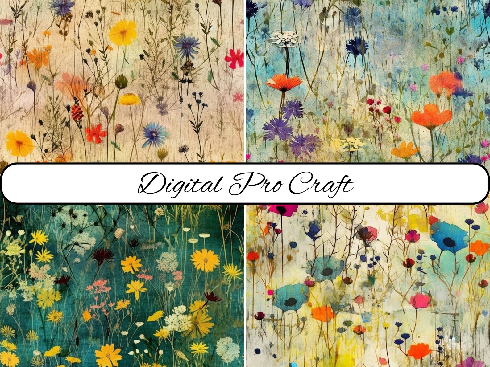 Watercolor Wildflowers Digital Paper, Pack2, Spring Flowers Junk ...