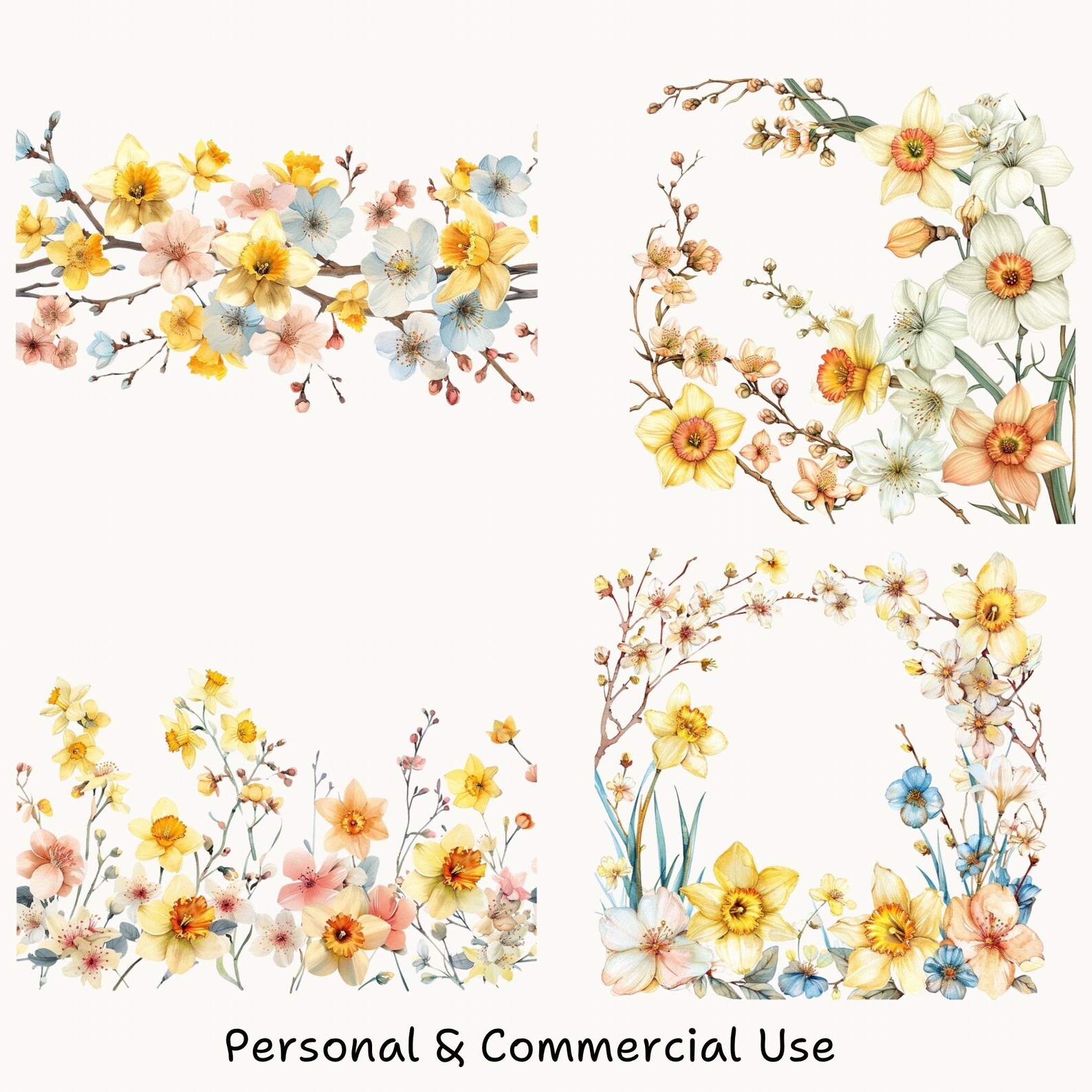 Spring Daffodil Watercolor Floral Clipart Set, March Botanical PNG ...