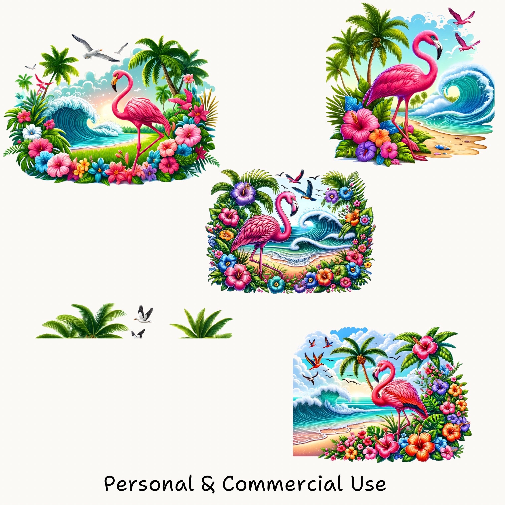 Flamingo Watercolor Clipart Bundle – Tropical Flamingo Beach Clipart ...