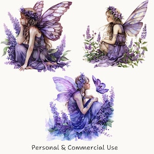 Watercolor Fairy Clipart, Purple Floral Fairy PNG, Digital Download for ...