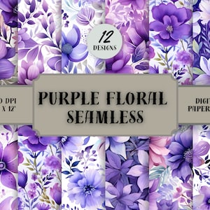Lila Blumen Digitales Papier - NAHTLOS - Lila Aquarell Blumenmuster - 12 Designs - 12 x 12 Zoll - Kommerzielle Nutzung - Florale Sublimation
