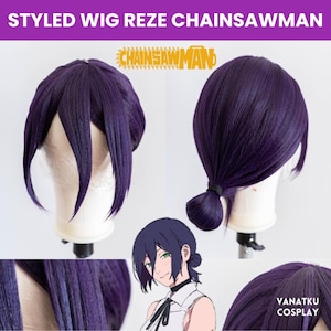 Kettensäge Mann Reze Denji Arc The Movie Perücke Cosplay Bomb Girl Makima Styled Violett Lila Anime inspirierte Mütze Haarkostüm Kurze Kommission
