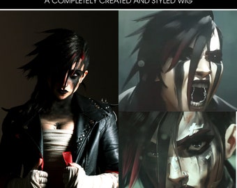 Arcane 2 Pit Fighter Emo Vi Cosplay peluca inspirada League of Legends LoL Riot Game Cap disfraz Black Jinx