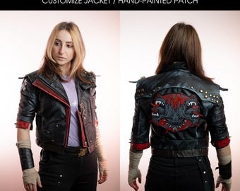Chaqueta personalizada Arcane 2 Pit Fighter Emo Vi, parche de cosplay inspirado en League of Legends, pintura artesanal hecha a mano, juego de cosplay de LoL Jinx