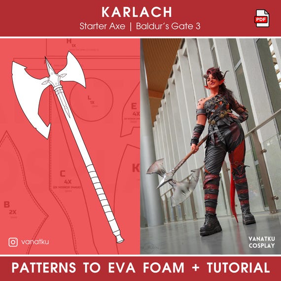 Pattern & Tutorial - Karlach Axe from Baldur's Gate 3 Inspired Tiefling Barbarian Cosplay Game