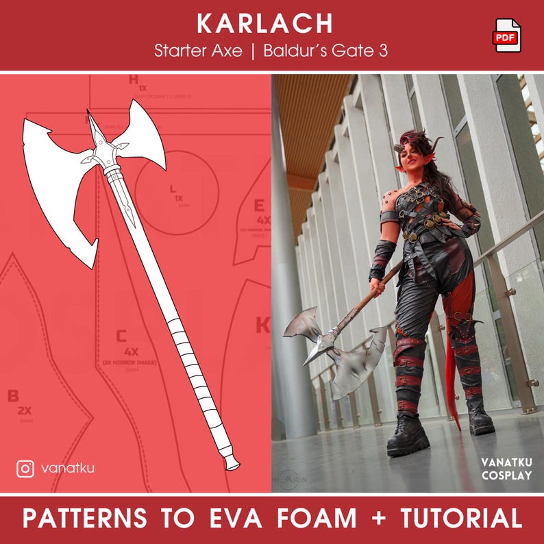 Pattern & Tutorial - Karlach Ax from Baldur's Gate 3 Inspired Tiefling Barbarian Cosplay Game image 1