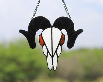 Aries Ram Skull Stained Glass Astrology Suncatcher Zodiac Celestial Art Astrological Horoscope Gift Birthday Window Hangings Whimsigoth