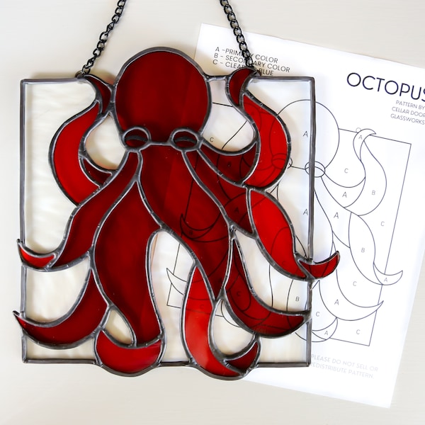 Octopus Stained Glass Pattern Sea Creature PDF Digital File Ocean Stained Glass Pattern Beach Stained Glass Pattern