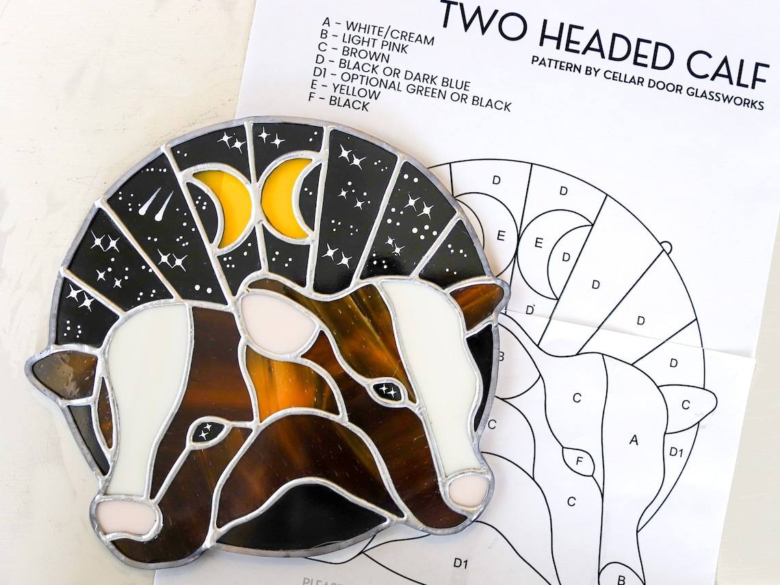 Two Headed Pattern Two Headed Calf Stained Glass Pattern Cow PDF Digital File - Etsy
