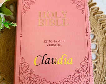 Personalized Pink KJV Bible, Giant Print Faux Leather, Thumb Index