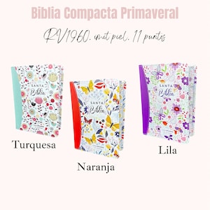 Biblia personalizada, Biblia Compacta 11 puntos, RV1960 imit piel con canto pintado primaveral