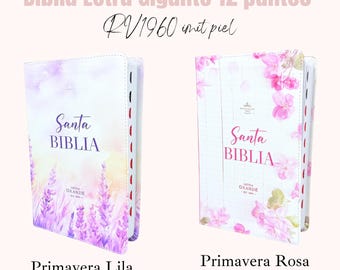 Biblia personalizada, Biblia Letra Grande 12 puntos, RV1960 imit piel para mujer, Biblia Primavera con indice