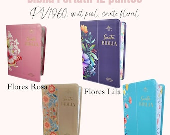 Biblia Personalizada, Biblia Portátil, 12 puntos, RV1960, imit piel, flores con canto floral