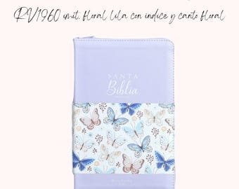 Biblia personalizada, Biblia con Cierre, Letra Grande 12 puntos, RV1960 imit. floral lila con índice y canto floral