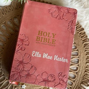 Personalized KJV Holy Bible, Giant Print Full-size Faux Leather Red Letter Edition - Thumb Index & Ribbon Marker, King James Version, Pink