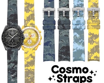 Bracelet en caoutchouc camouflage numérique MoonSwatch | Bracelet en caoutchouc étanche sans couture pour Omega Speedmaster MoonSwatch