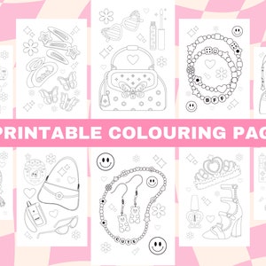 10 Y2K Cute Colouring Pages For Adults, 90’s 2000’s Groovy Coloring Book Page for Adult Teen Tween Girls, Instant Download Printable PDF