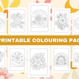 10 Bohemian Flower Simple Colouring Pages For Adults, Boho Minimalist Coloring Book Page for Adult, Instant Download Printable PDF image 1