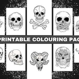 48 Skull Minimalist Colouring Pages For Adults, Skeleton Bone Crossbones Simple Coloring Book Page for Adult, Instant Download Printable PDF