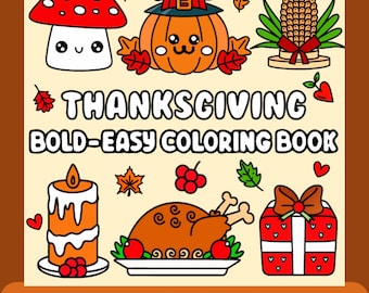 Målarbok för Thanksgiving | Söta höstkalkonsidor för vuxna och barn | Fet, lättutskrivbar PDF | 52 sidor | Rolig, avkopplande, självvårdande