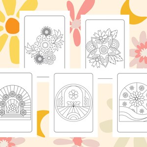 10 Bohemian Flower Simple Colouring Pages For Adults, Boho Minimalist Coloring Book Page for Adult, Instant Download Printable PDF image 3