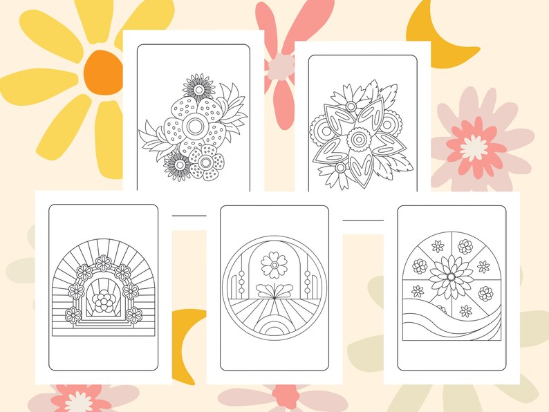 10 Bohemian Flower Simple Colouring Pages For Adults, Boho Minimalist Coloring Book Page for Adult, Instant Download Printable PDF image 3