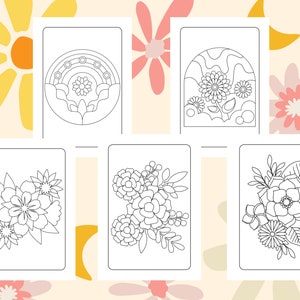10 Bohemian Flower Simple Colouring Pages For Adults, Boho Minimalist Coloring Book Page for Adult, Instant Download Printable PDF image 2