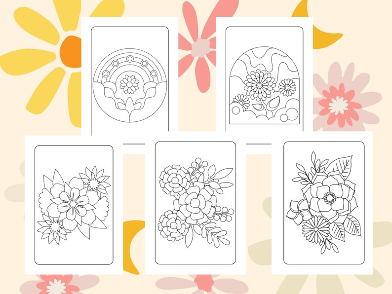 10 Bohemian Flower Simple Colouring Pages For Adults, Boho Minimalist Coloring Book Page for Adult, Instant Download Printable PDF image 2