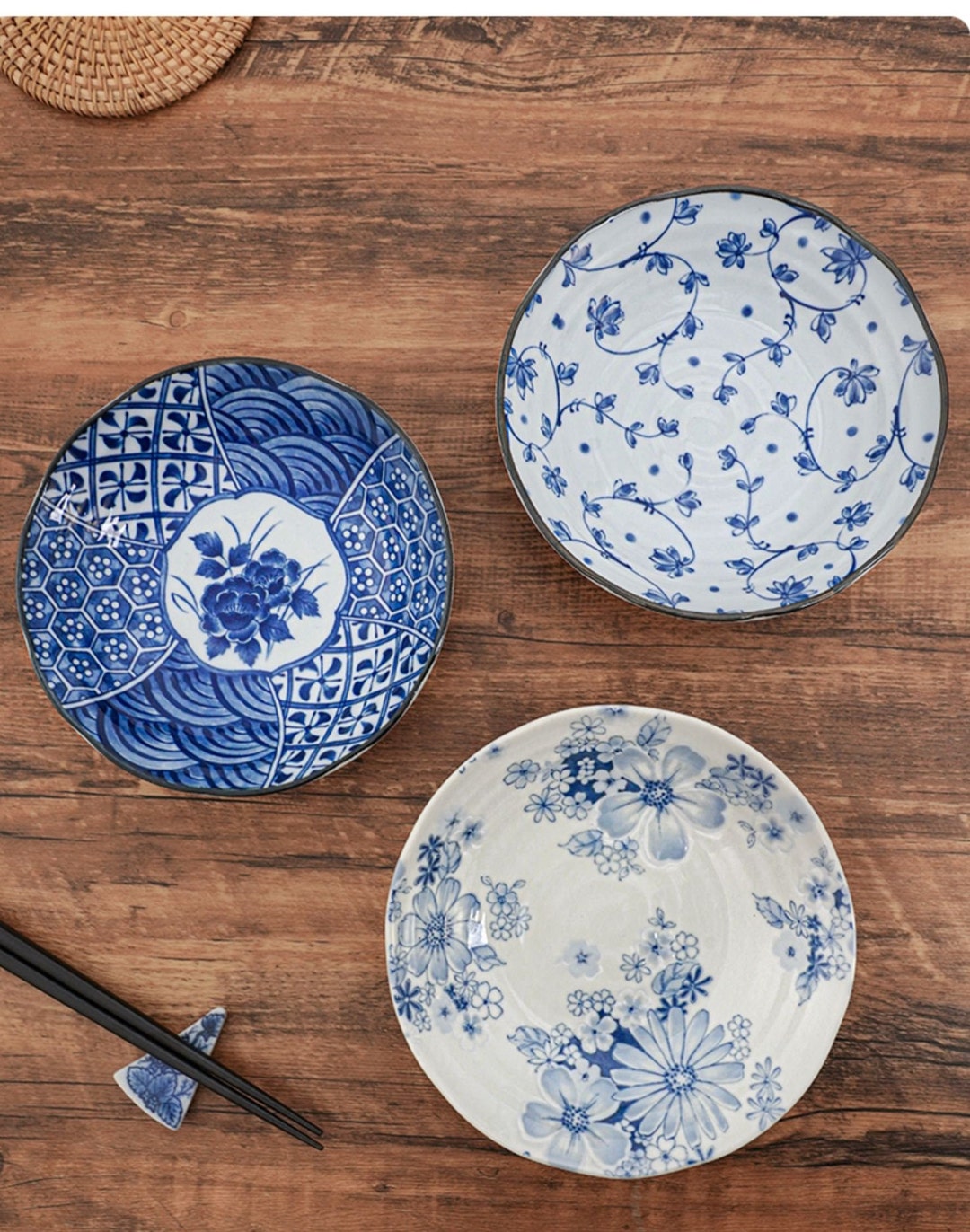 Set of 3 Japanese Plate Set Traditional Japanese Patterns 3 Designs Etsy