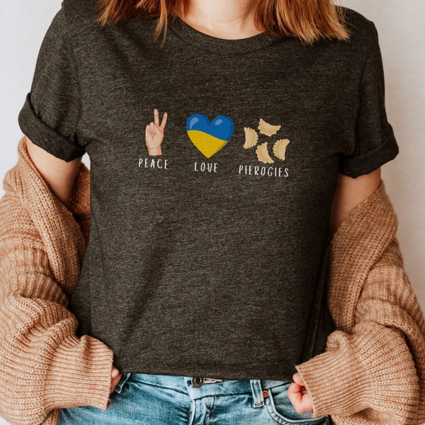 Peace Love Pierogies Polish or Ukrainian Flag Unisex Crewneck Long-Sleeve T-shirt