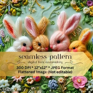 Osterhase nahtlose Muster, Ostern Rapportmuster, Osterstoff Sublimation, Faux-Stickerei, digitaler Download, Ostereier