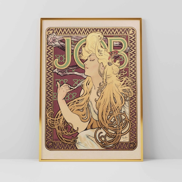 Trendy Vintage Printable Art New Job Mucha Print Fashion Glamorous Girl Art Flowing Hair Artwork Print Digital Download Gold Blonde Nouveau