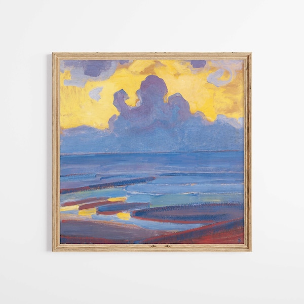 Sky Clouds Abstract Art Sea Ocean Color Sunrise Yellow Sunset Vibrant Jewel Tone Vintage Wall Art Mondrian Print Digital Download Printable