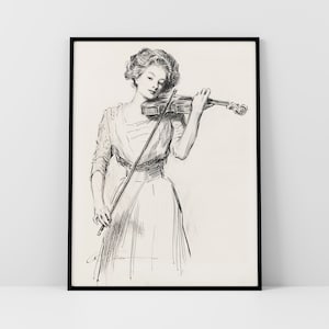 Orchestra Musician Art Violin Woman Musician Artwork Music Lover Classical Orchestral Perform Solo String Vintage Print Download Printable