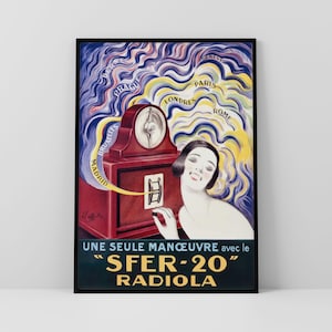Vintage Radio Art Poster Print Radio Woman Wall Art Antique Radio Download International Music Radio Broadcast Radiola Cappiello Printable