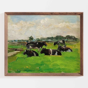 Cow Landscape Art Vintage Cow Artwork Bovine Print Black White Cow Download Mondrian Art Pastoral Cow Printable Field Farm Grazing Digital