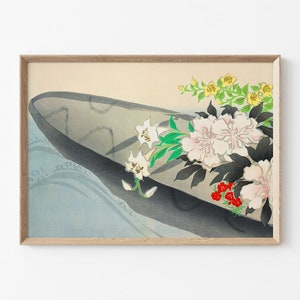 Japanese Woodblock Print Floral Artwork Flower Blossom Bouquet Vintage Wall Art Sekka Printable Download Botanic Beach Shoreline Boat Board