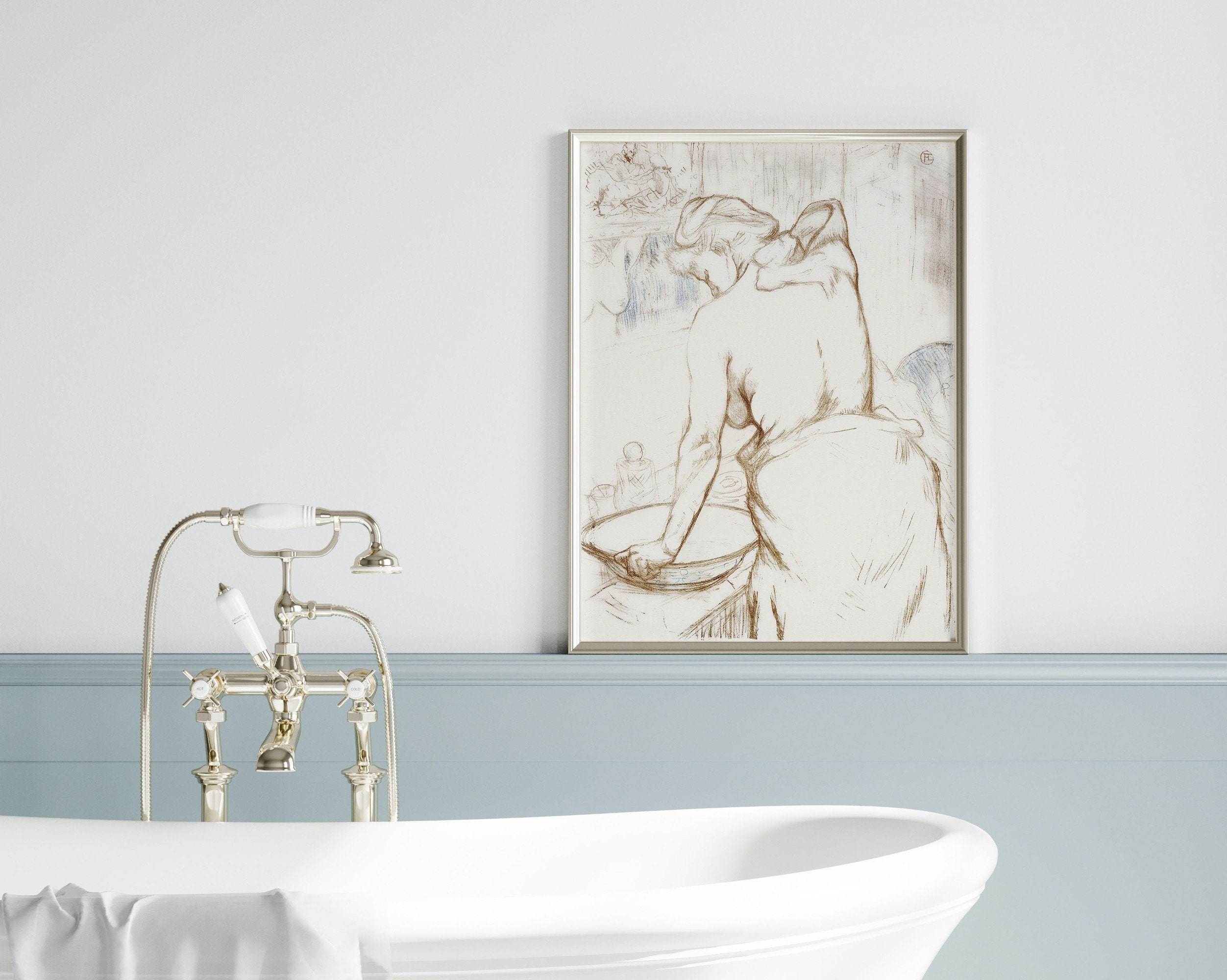 Vintage Nude Woman Bathroom Art Naked Lady Bath Time Shower Bathtime Vintage Nude Woman Bathroom Art Naked Lady Bath Time Shower Bathtime