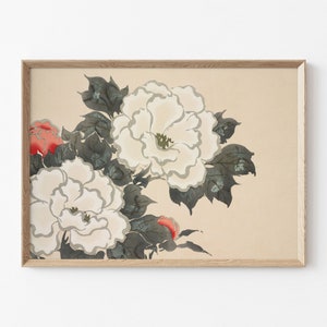 Japanese Woodblock Print Floral Artwork Flower Blossom Vintage Art Sekka Printable Download Botanical Wall Art Neutral Black Red