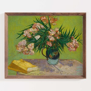 Oleander Poster Print Floral Vase Art Flower Art Botanical Vintage Wall Art Colorful Bouquet Painting Van Gogh Artwork Matte Printed Shipped