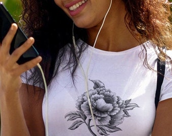Vintage Peony Print Shirt - Floral Tee Gift